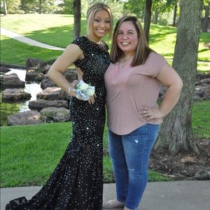 Black Sequence Open Back Prom Dress